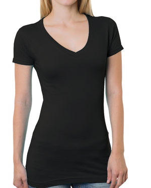 Juniors Short sleeve v-neck t-shirt- Black-2XL