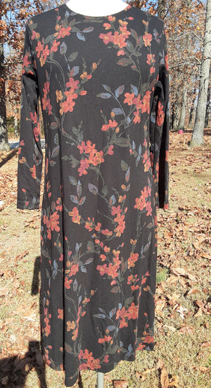 Long sleeve knit black and orange print dress size medium