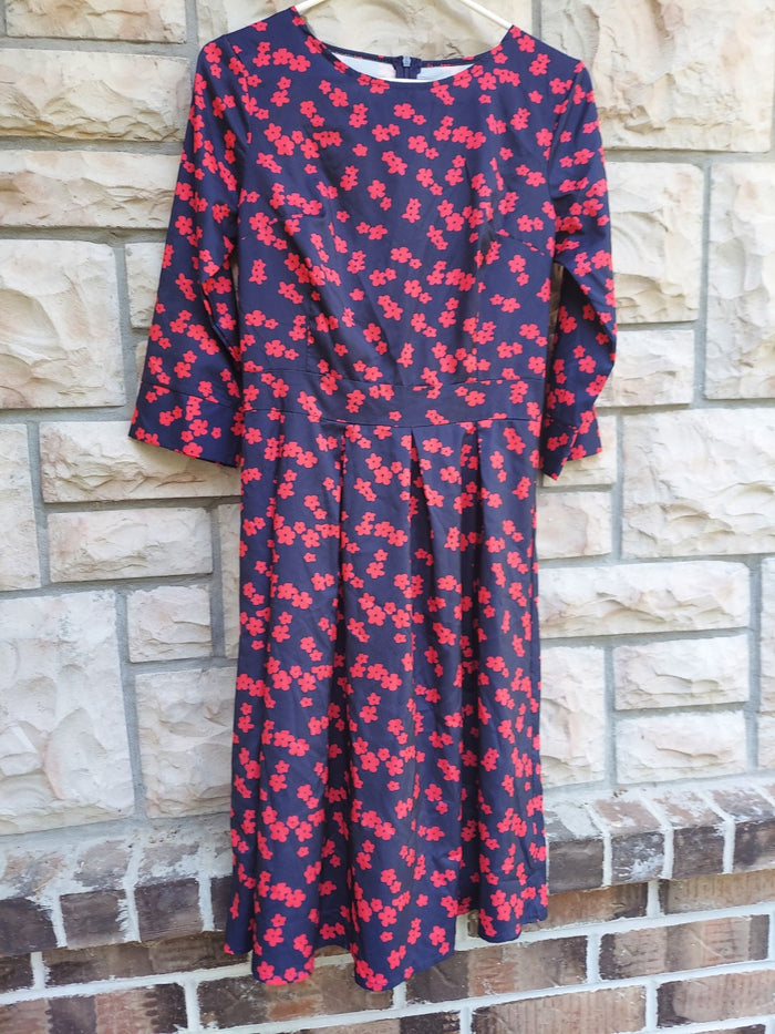Navy and red flower print dress-3/4 sleeve size Small