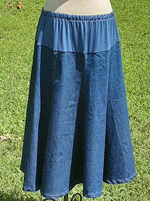 Long Gored Maternity Skirt in denim