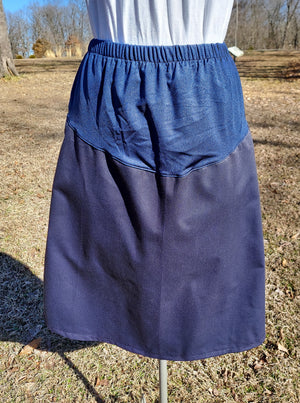 Long Twill Maternity Skirt-Small Navy - Ankle Length