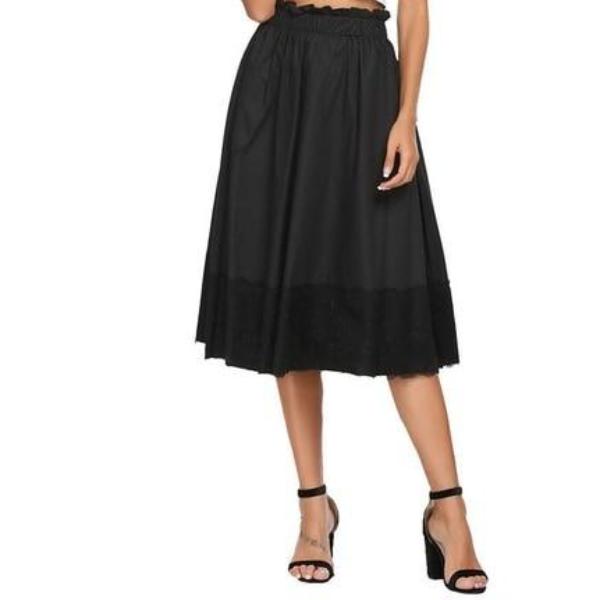 Ruffle Waist A-Line Pleated Patchwork Lace Skirt