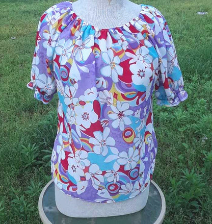 Floral Peasant Top with Large flowers-size Medium