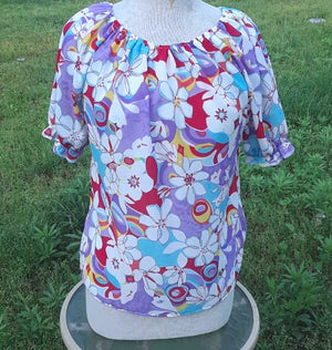 Floral Peasant Top with Large flowers-size Medium