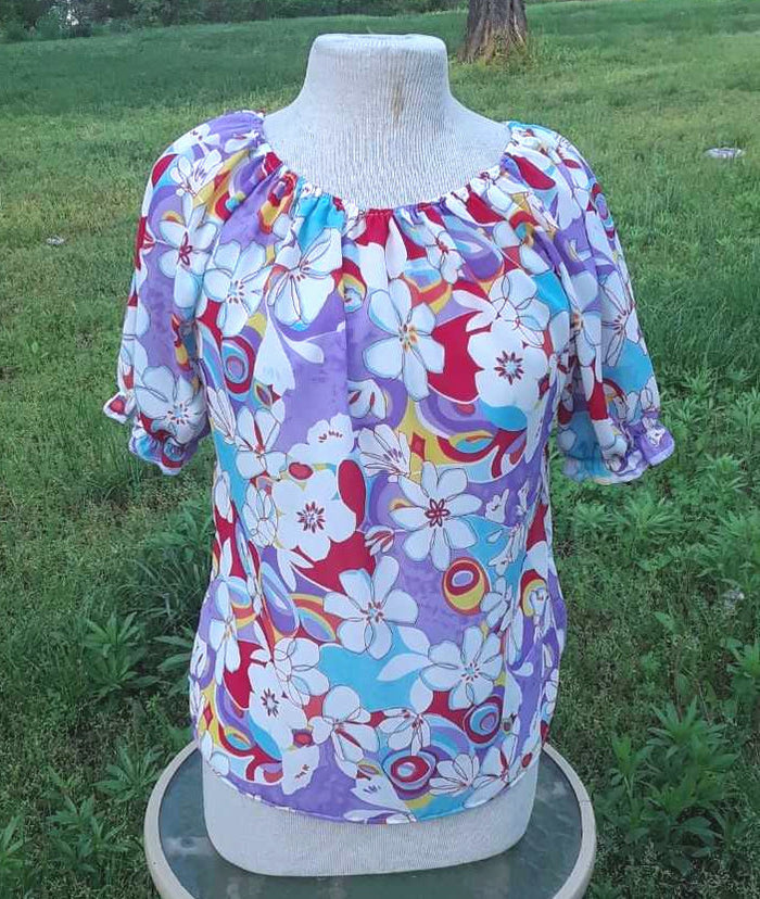 Floral Peasant Top with Large flowers-size Medium