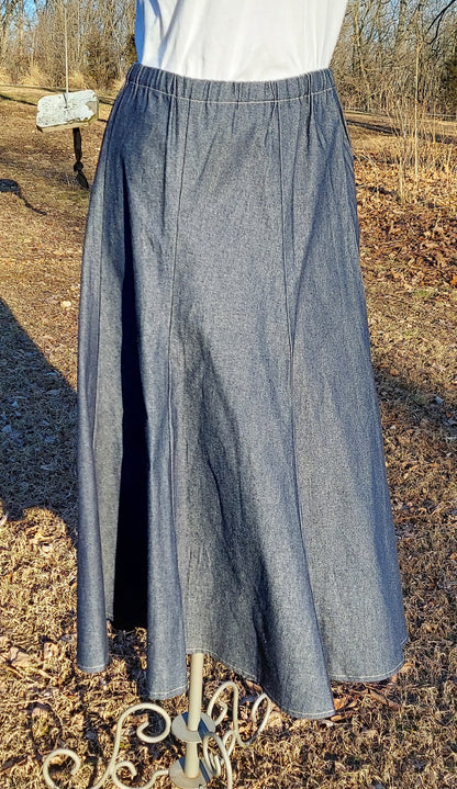 Long 8 Panel  Skirt in denim - Size Large | 2024 CLOSEOUT