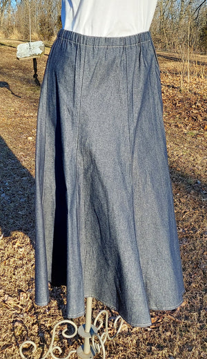 Long 8 Panel  Skirt in denim - Size Large