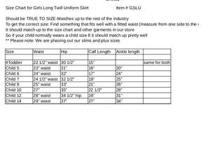 PATTERN for Long Twill School Uniform Skirt with pockets -child Sizes