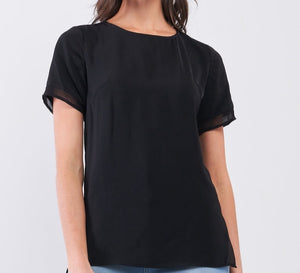 Loose Fit Two Side Split T-Short Black Blouse