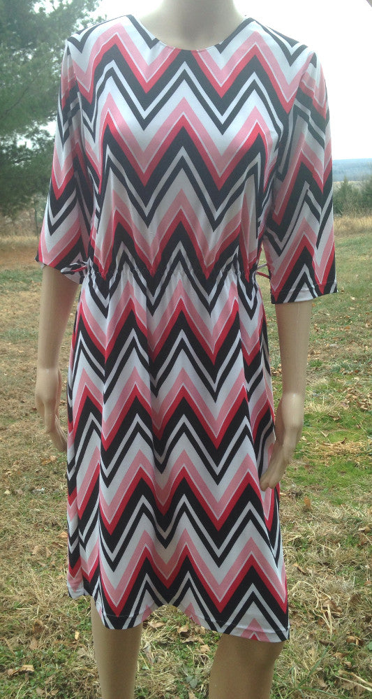 dress white pink black zig zag print (without belt)