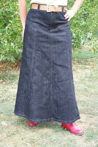 Pattern for Long Western Style Denim Skirt With Zipper