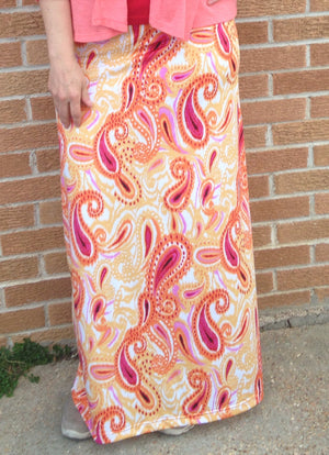 Yellow and red floral paisley maxi skirt