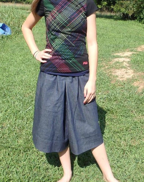 Girls box pleat culotte in denim