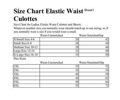 culotte skort size chart