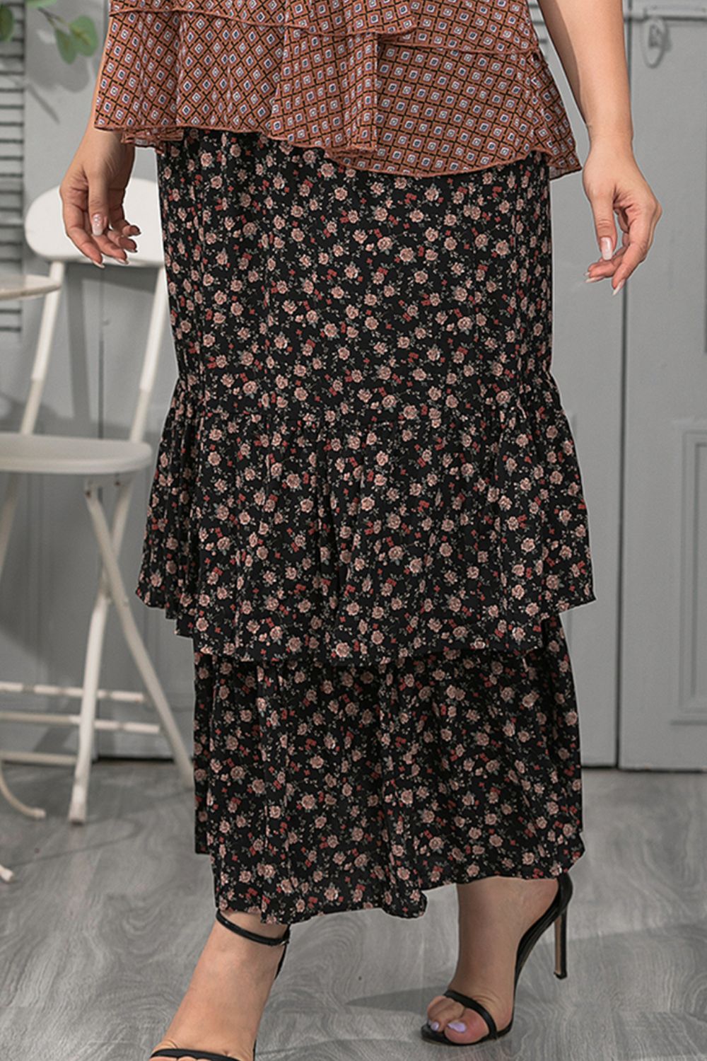 Spil angreb håber Plus Size Ditsy Floral Layered Maxi Skirt