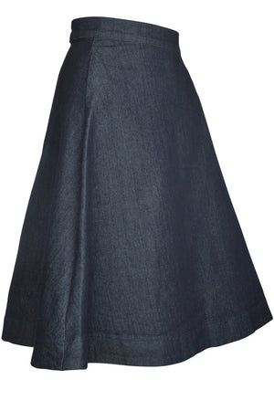 A-line denim skirt side view