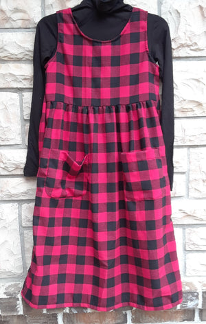 Girls Modest plaid flannel Jumper with black and red buffalo plaid