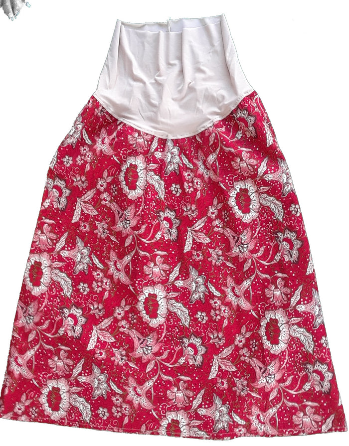 Maternity skirt red and tan print-Medium